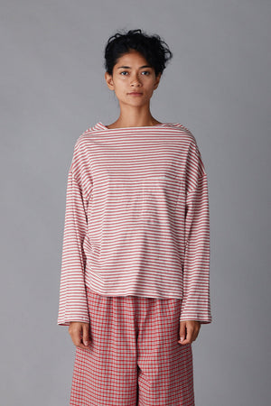 ONA LONG SLEEVE | PINK FINE STRIPE JERSEY