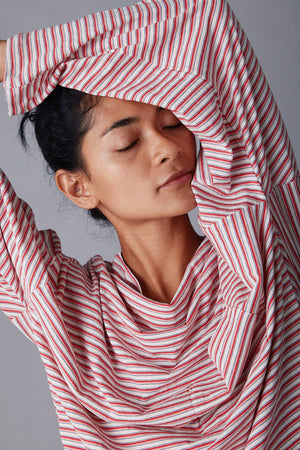 ONA LONG SLEEVE | PINK FINE STRIPE JERSEY