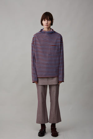 ONA LONG SLEEVE | CORNFLOWER AND BURGUNDY STRIPE