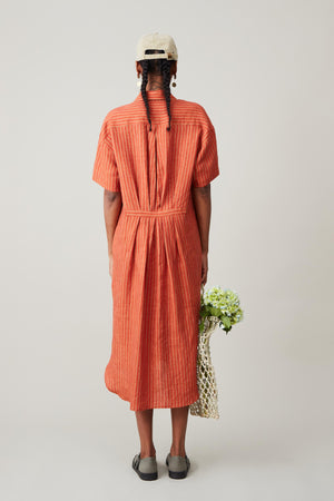 POLO SHIRTDRESS | TOMATO LINEN STRIPE