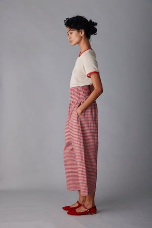 NORA PANT | RED MICRO PLAID
