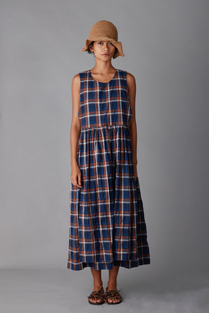 SYLVIA DRESS | NAVY & PEACH PLAID