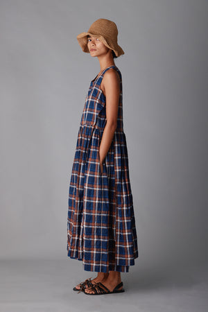 SYLVIA DRESS | NAVY & PEACH PLAID