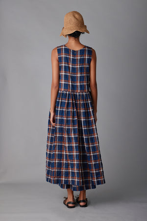 SYLVIA DRESS | NAVY & PEACH PLAID