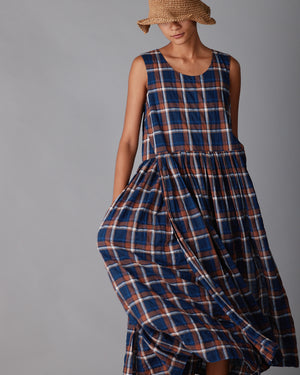 SYLVIA DRESS | NAVY & PEACH PLAID