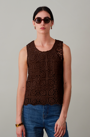 LIZ TANK | CHOCOLATE COTTON LACE