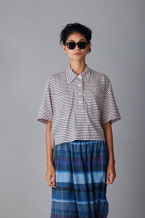 ISSA TOP | BLUE FINE STRIPE JERSEY