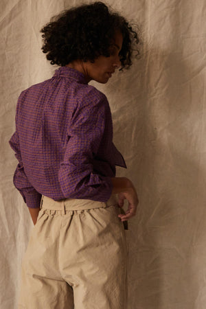 DAISY TOP | MAGENTA PUCKERED MINI PLAID